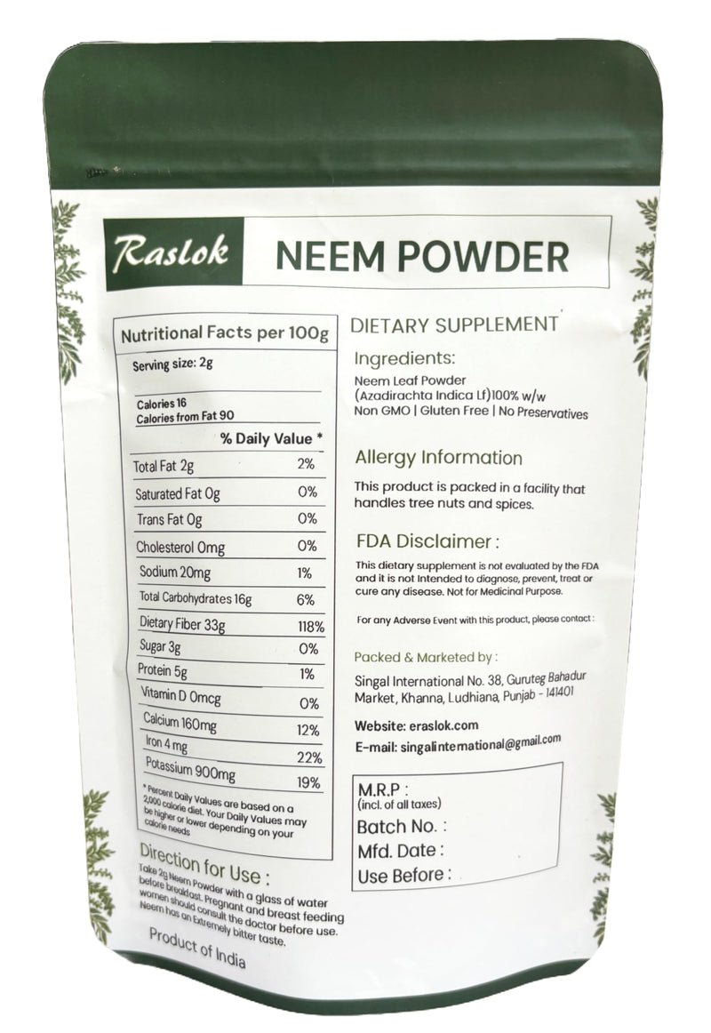 [Australia] - Neem Powder |100% Pure and Natural Neem Powder | Very Bitter Neem Supplement for Skin,Hair and Detox (8 oz) 8 Ounce (Pack of 1) 