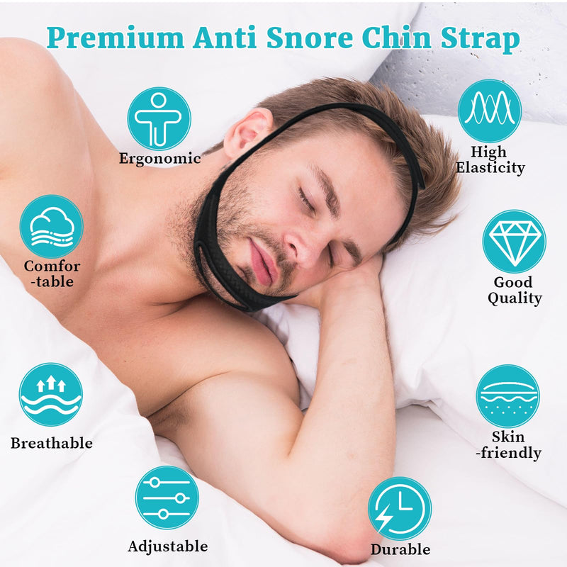 [Australia] - Anti Snoring Chin Strap for Sleeping, 2 Pack Adjustable Jaw Support Strap to Keep Mouth Closed, Soft Snoring Solution for Men Women, Stops Snoring Dry Mouth, Comfort Fit Nighttime Sleeping Aid Black+blue L 