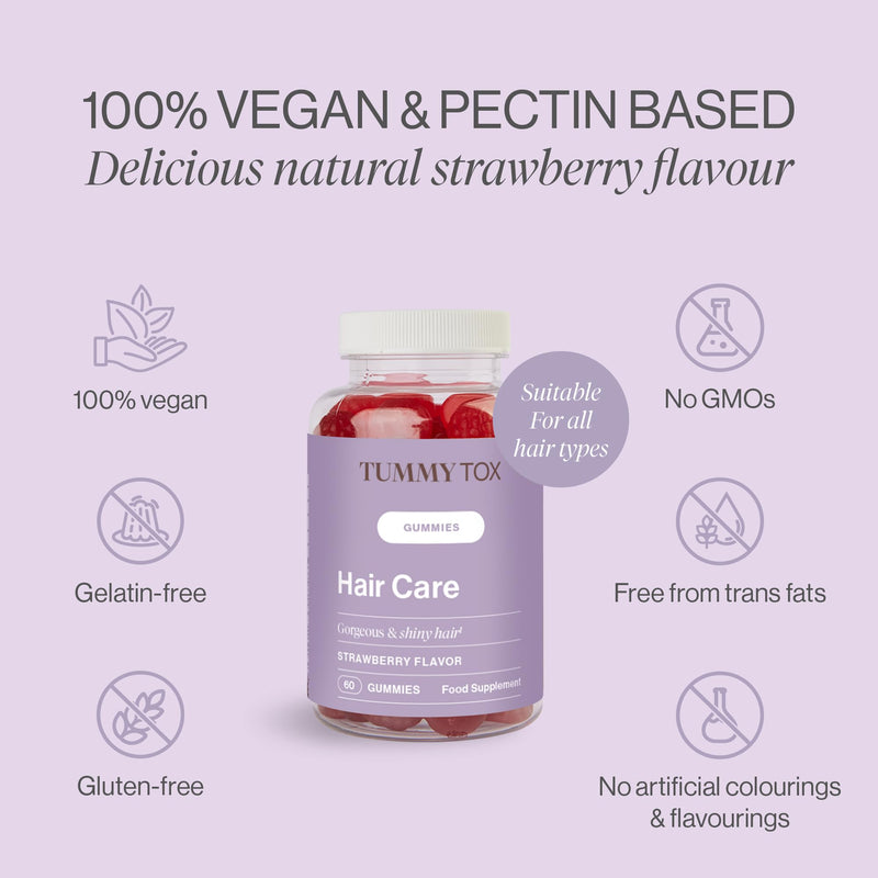Hair Vitamins with 1000 mcg Biotin, Hair Growth Gummies with Zinc, Selenium, Iodine, and Other Essential nutrients, Strawberry Flavor, 60 Gummies, Tummy Tox Hair Care