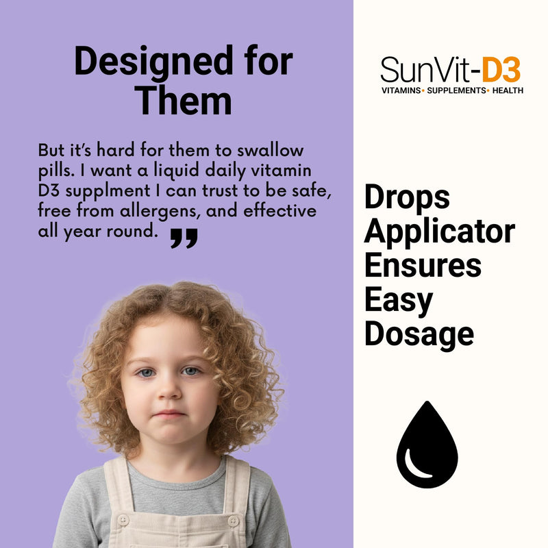SunVit-D3 Vitamin D3 2000iu Drops - Cholecalciferol Baby Vitamin D Drops, Vitamin D for Kids | Support The Maintenance of Bone, Teeth, Muscle & Immune System | Vitamin D Kids (20ml Orange Flavor)