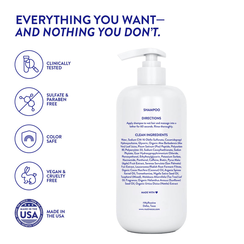 Routine Wellness Anti-Thinning Volumizing Shampoo - Coconut & Vanilla | Clinically tested shampoo for thinning hair with biotin, pea peptides, saw palmetto oil, color safe, sulfate free