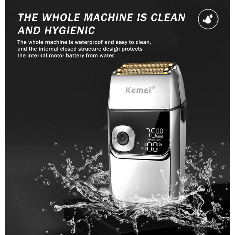 [Australia] - KEMEI Electric Razors for Men, LCD Display Cordless Men's Razors, USB Rechargeable with Pop-up Beard Trimmer Best Worldwide Travel Gift, Model KM 2028, Silver 
