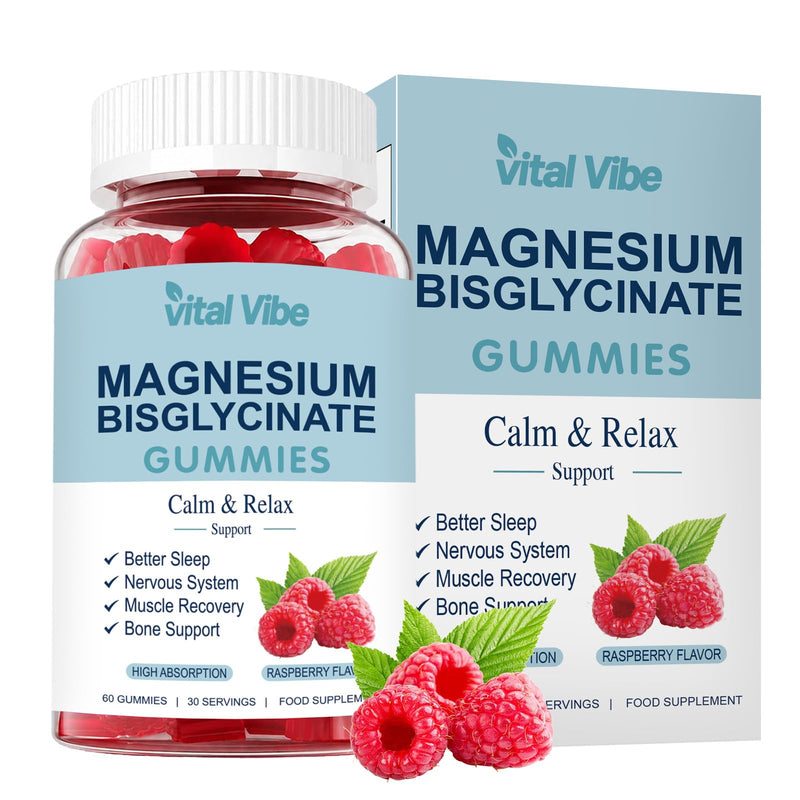 Magnesium Bisglycinate Gummies 400mg, Chelated Magnesium Bisglycinate for Adult - Vitamin C, D3 & B6, for Sleep, Calm & Relaxation, Muscle & Energy - Raspberry Flavor, 60 Vegan Gummies