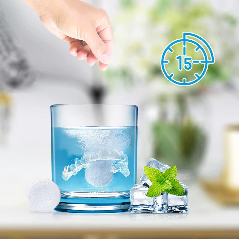 [Australia] - Y-Kelin Retainer and Denture Cleaner 120 Tablets for 4 Months Removes Stains Plaque Odors for Dentures Retainers Mouth Guard and Removable Dental Appliances (120 PCS, Mint) 