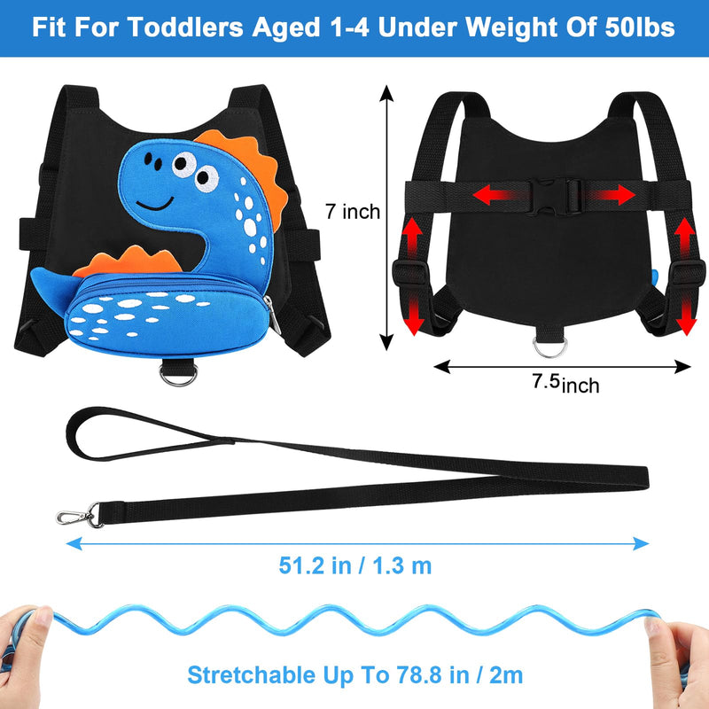 [Australia] - Accmor Toddler Harness Leash with Anti Lost Wrist Link, Cute Dinosaur Kids Harnesses Children Leashes, Baby Walking Harness Keep Child Close Wristband Strap for Boys Travel Black/Blue Spotted Brachiosaurus, Blue Link 