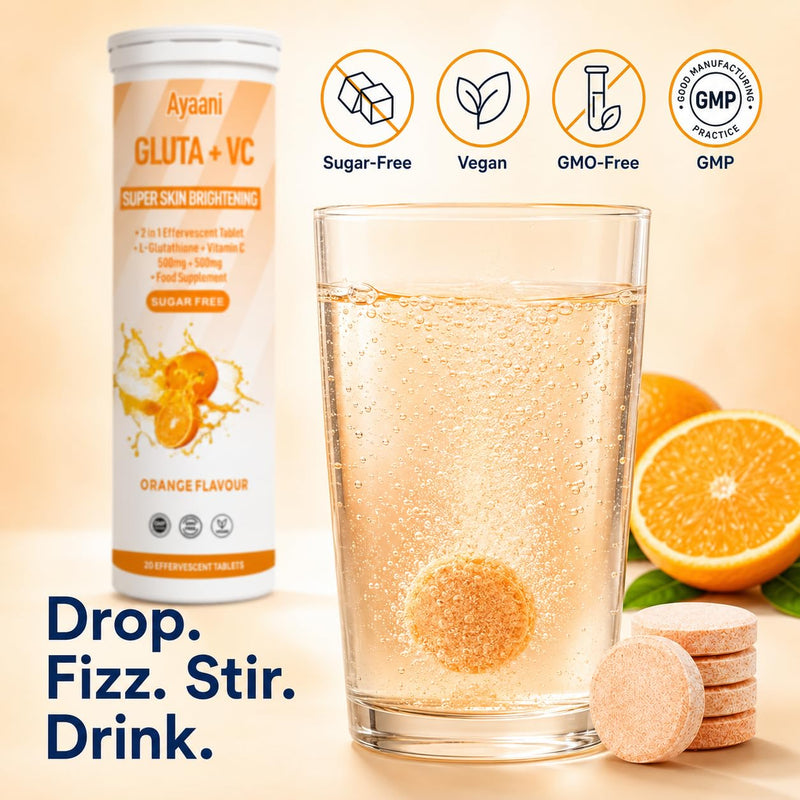 Glow Orange — Glutathione 500mg + Vitamin C 500mg | Orange Beauty Drink for Skin Glow & Skin Brightening | Even Tone | Zero Sugar & No Fillers | Effervescent Tablets | 20 Count