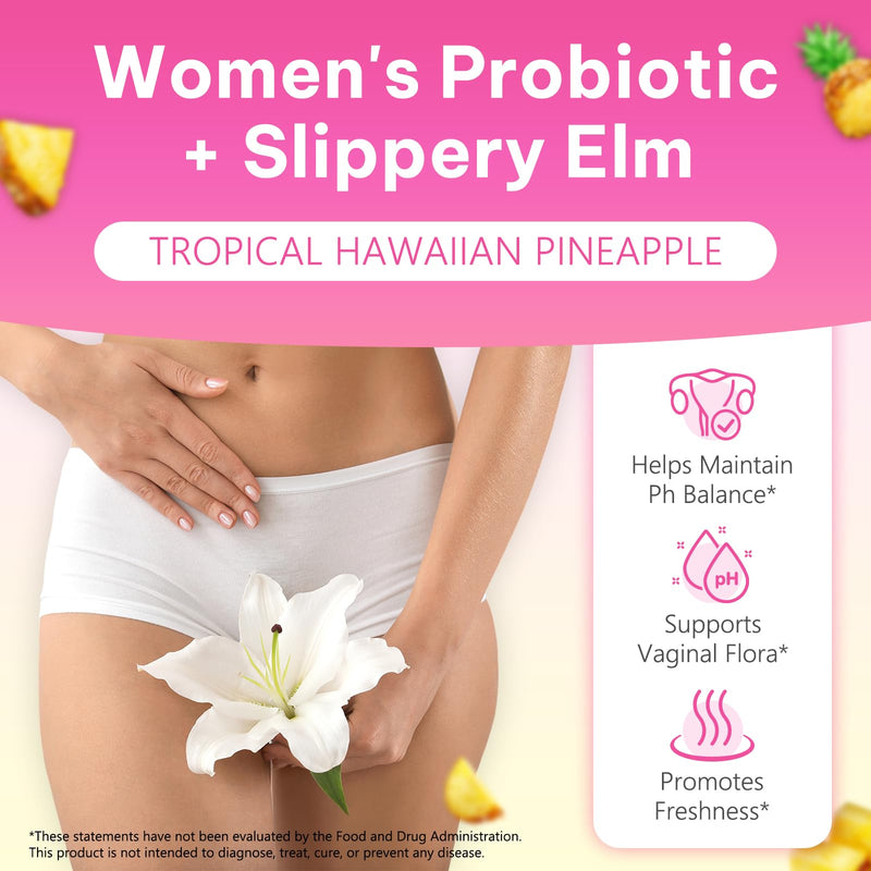 Feminine Balance Gummies for Women, Vaginal Probiotics with Prebiotics & Lactobacillus Probiotic Blend, Supports pH Balance & Immune Health, Womens Probiotic Slippery Elm 60 Count (Pack of 2)