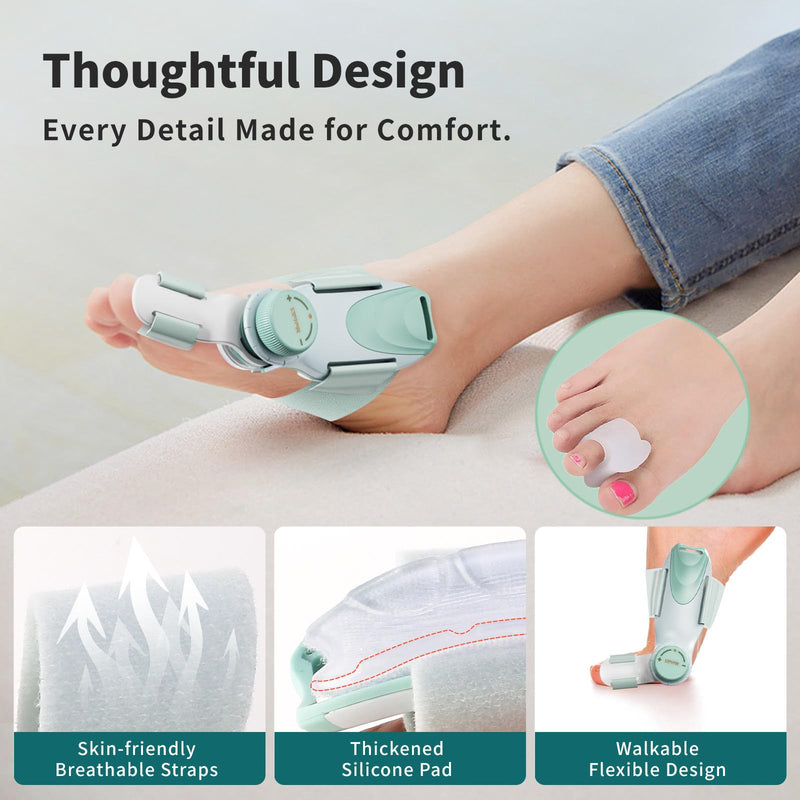 [Australia] - 2 PCS Bunion Corrector for Women Big Toe, Adjustable Brace with Knob & Angled Plates for Hallux Valgus Relief & Toe Alignment, Medium Strap Green 2 