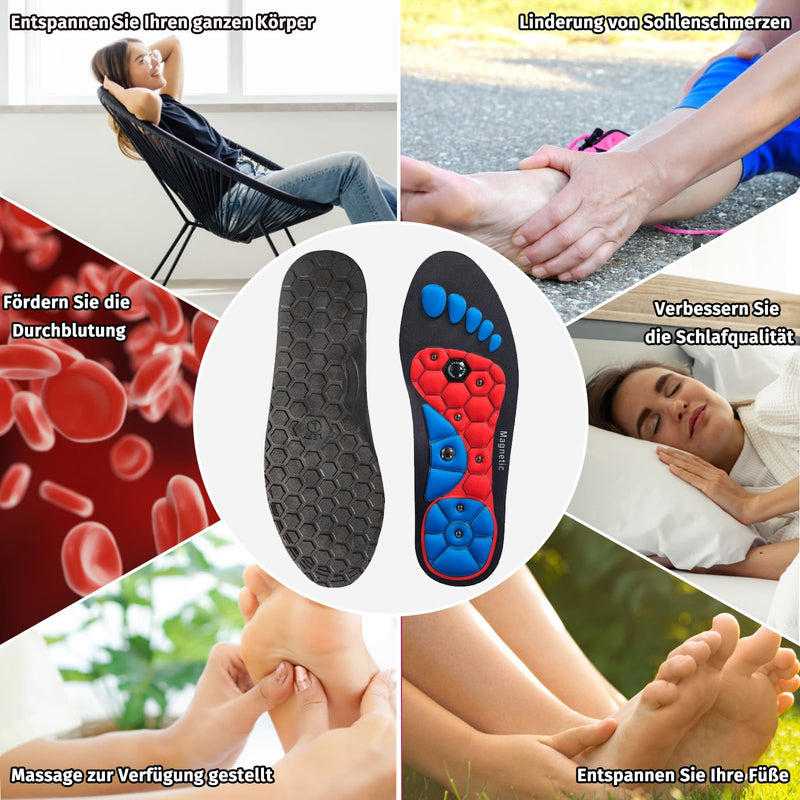 [Australia] - Magnetic insoles original, magnetic shoe insoles acupuncture, shoe insoles orthopedic for men and women, reflexology acupressure insoles red 36-40 