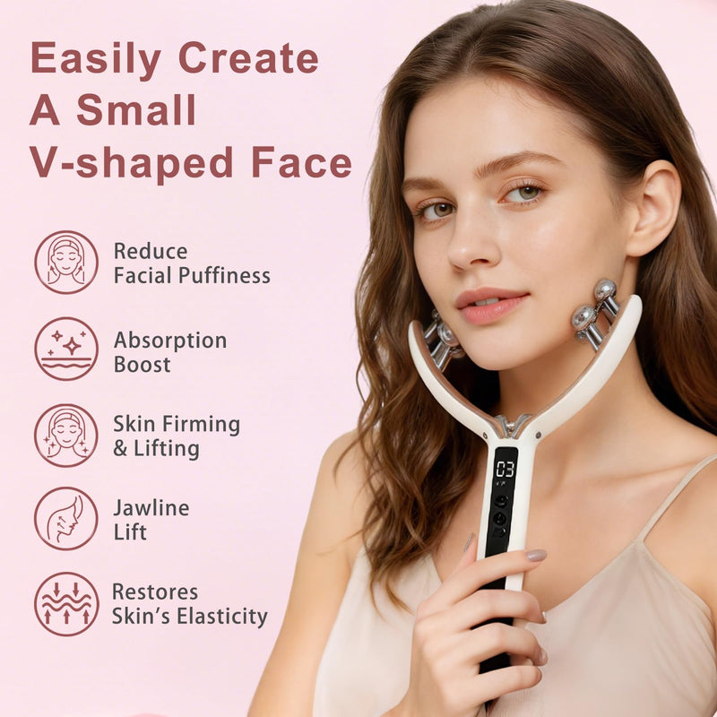 Wireless Facial Massager, 3D Roller Electric Facial Roller, Rechargeable V-Shape Sculpting & Puffiness Relief Tool, Face Roller Lymphatic Drainage for Home & Travel Use (Roller)