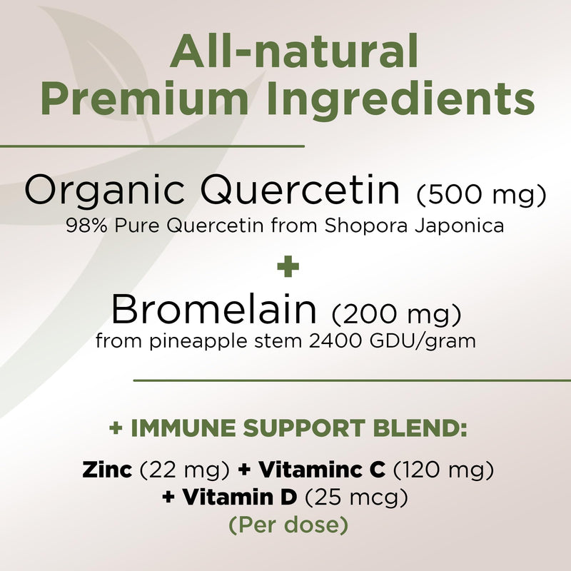 [Australia] - Gade Nutrition Organic Quercetin with Bromelain Vitamin C and Zinc | Immune Support Supplement Quercetin 500mg Capsules | Bioflavonoids Made in USA Third Party Tested 120 Count (Pack of 1) 