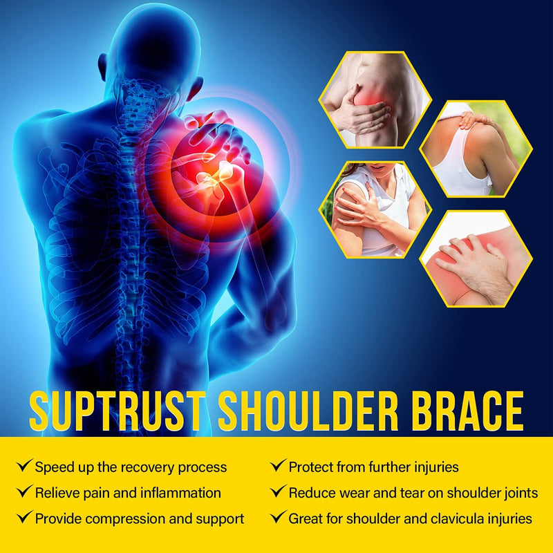 Suptrust Shoulder Brace for Men and Women: Adjustable Shoulder Wrap for Pain Relief, AC Joint, Torn Rotator Cuff, Injuries, Tendonitis - One Size Regular/Dark Black