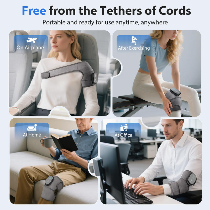 [Australia] - Heated Knee Massager, Foot Massager with Heat, Shoulder Massagers with Heat, Knees Warmers Wrap, 3-in-1 Vibration Heating Pad for Knee, Shoulder, and Elbow, Adjustable Size, Gifts for Dad Mom (Grey) Grey 