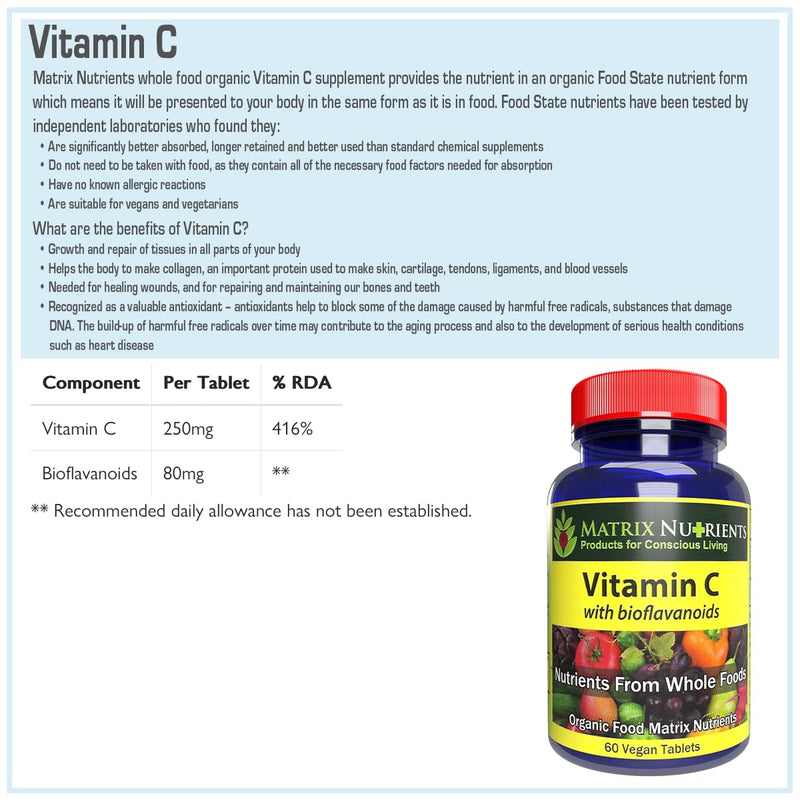 Vitamin C - Premium Quality with BIOFLAVANOIDS! - Highest Absorption Rate, 100% Organic Natural Ingredients - Immune Boosting, Energy Lifting!- Vegan Tablets (60ct)