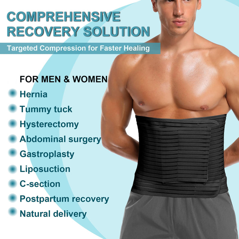 [Australia] - Abdominal Binder for Men & Women ‚Äì Post Surgery Belly Band Adjustable Compression Wrap Belly Binder Abdomen Hernia Support Belt (L) Black L 