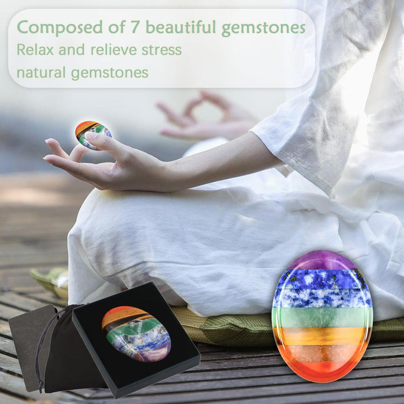 [Australia] - Pack of 2 Chakra Crystals Thumb Stones, Crystal Worry Stone Healing Stones Gemstones Lucky Charm Oval Palm, 7 Chakra Worry Stone, Palm Stone for Meditation Reiki Balancing with Box, Card 
