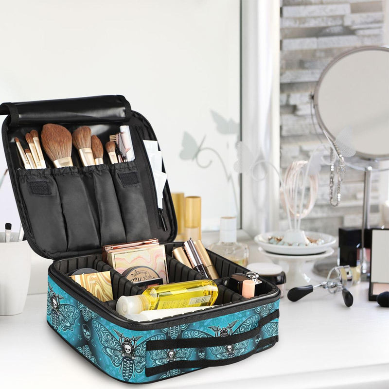 MNSRUU Travel Makeup Bag, Butterfly Skull Makeup Bag Organizer Goth Cosmetic Bag for Women Travel Toiletry Bag with Adjustable Dividers Skull 02