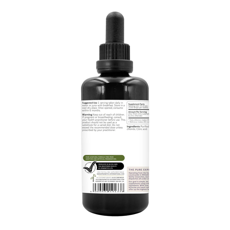 Zinc Liquid Drops 100ml | 10mg Per Dose (Zinc Sulphate & Chloride) | Immune System Support | UK Made Vegan Friendly Mineral Supplement | 133 Servings