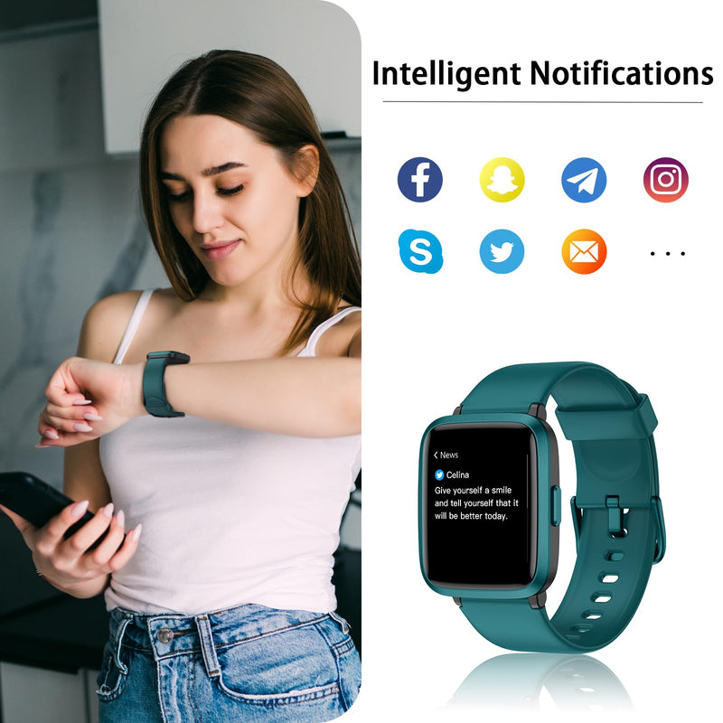 [Australia] - Stiive Fitness Tracker, Smart Watch for Men Women, Activity Fitness Watch with Heart Rate Monitor, Pedometer, Sleep Monitor, 50 Meters Waterproof Step Tracker Compatible with iOS & Android Phones Cyan 
