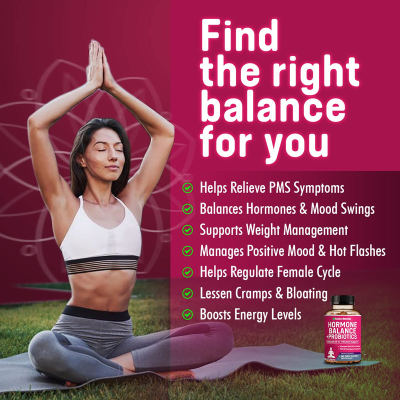 [Australia] - Hormone Balance + Probiotics for Women- Natural Menopause Relief, Weight Management, Bloating, Hot Flashes, PMS | Organic Maca, Chasteberry, Dong Quai & Black Cohosh | Non GMO |120 V Capsules 1 