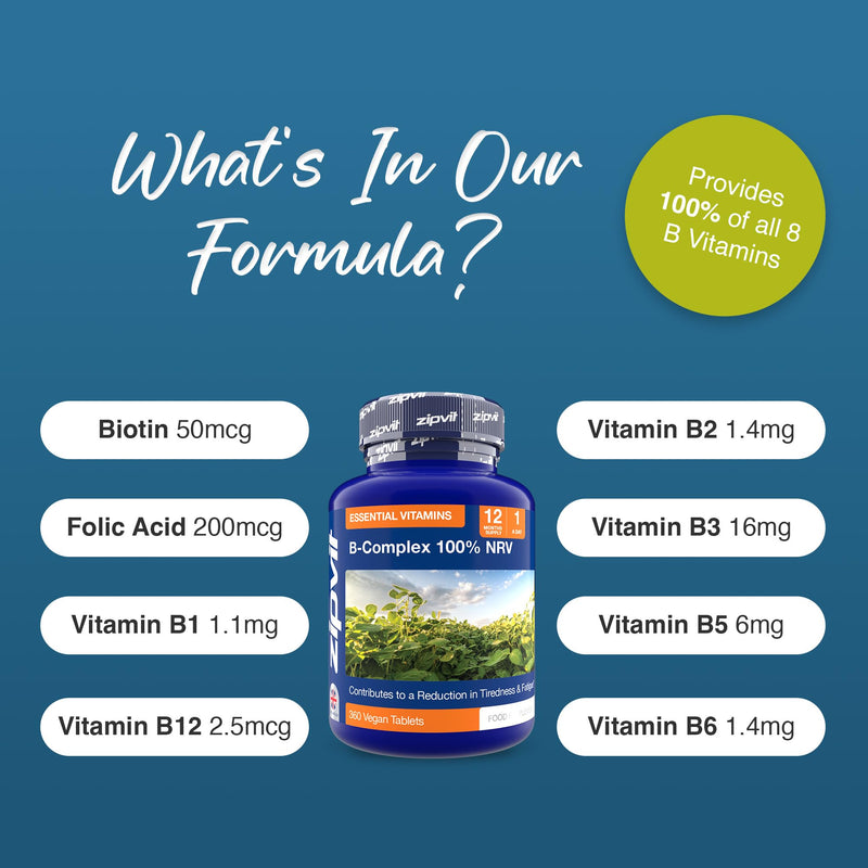 Zipvit Vitamin B Complex, 100% NRV of All 8 B Vitamins, 1 Year Supply, Supports Energy, Mental Performance & Immunity 365 Tablets - Jar
