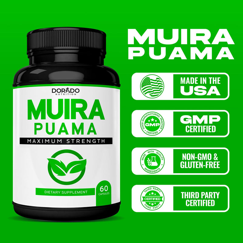 [Australia] - Muira Puama Root Extract 1000mg for Men and Women - Premium Capsules - 60 Count - Zero Fillers - Third Pary Tested - Gluten Free & Non-GMO - USA Made - Quality Guarantee - Tested for Potency & Purity 