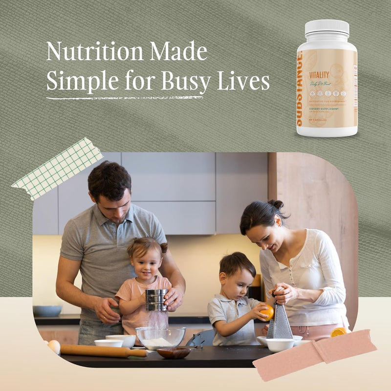 SUBSTANCE. Nature’s Vitality Daily D3 Boost Supplement - Vitamin D3, Zinc, Elderberry, Turmeric & Ginger - Immune Support & Bone Health - 90 Capsules Vitamin D