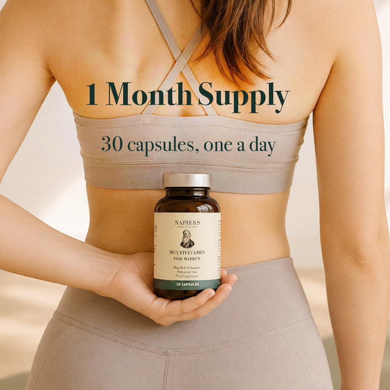 Napiers Multivitamin for Women - High Strength B Vitamin Complex with Vegan Vitamin D3, Vitamin C, Gentle Iron, Zinc, Iodine and Biotin - One a Day Womens Vitamins - 30 Capsules (1 Month Supply)