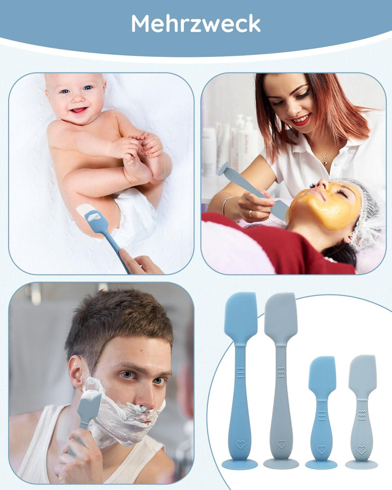 [Australia] - btrfe Baby Diaper Cream Spatula, Silicone Baby Diaper Rash Cream Applicator, Soft Butt Paste Spatula Brush with Suction Base for Newborn Essentials, 4 Pack (Blue) Blue 