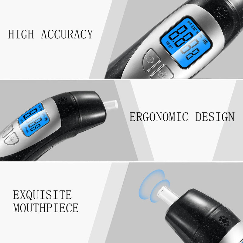 [Australia] - Ketone Breath Analyzer Professional Ketone Breath Meter Analyzer Portable Digital Breath Ketosis Meter, Ketosis Testing Kit with 10pc Mouthpieces Black 