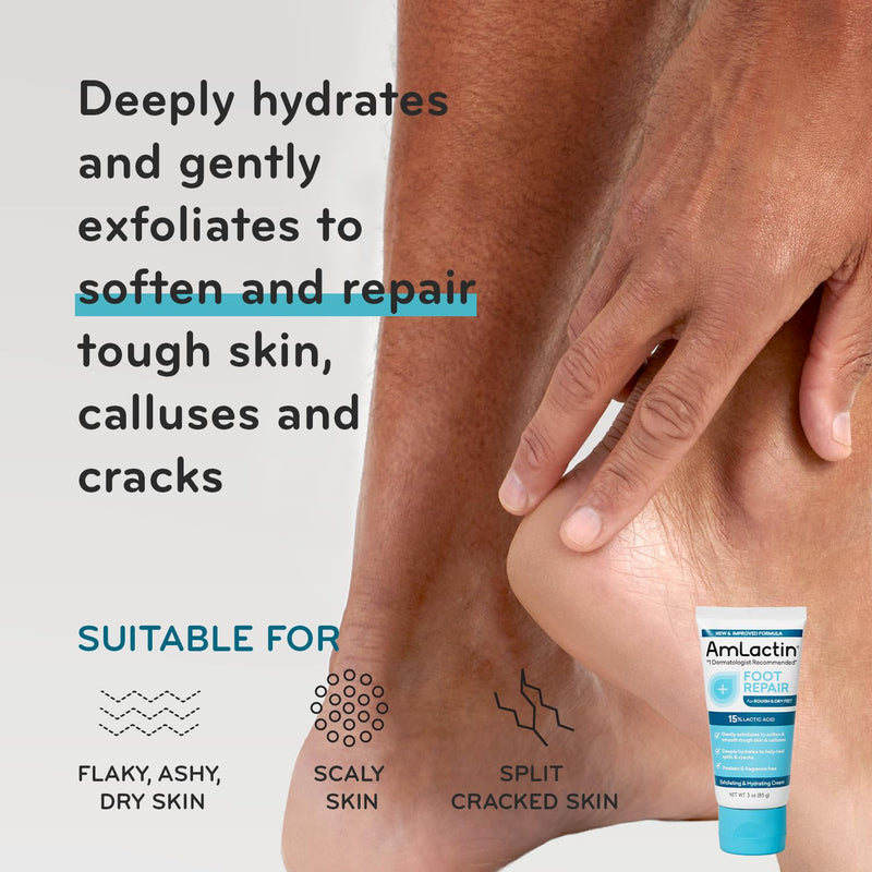 Amlactin Essentials Skin Care Set, Lactic Acid Body & Foot Care | Lactic acid skin care set with body lotion, smoothing cream, foot cream and socks to exfoliate, moisturize and renew skin.