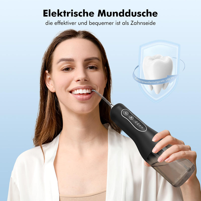 [Australia] - ETROBOT Oral Irrigator Wireless Electric Tooth Cleaner, 2024 Electric Water Flosser - 4 Modes & 5 Nozzles Interdental Space Cleaner, IPX7 Waterproof, Oral Irrigator Test Winner, Dental Irrigator for Oral Care Black 