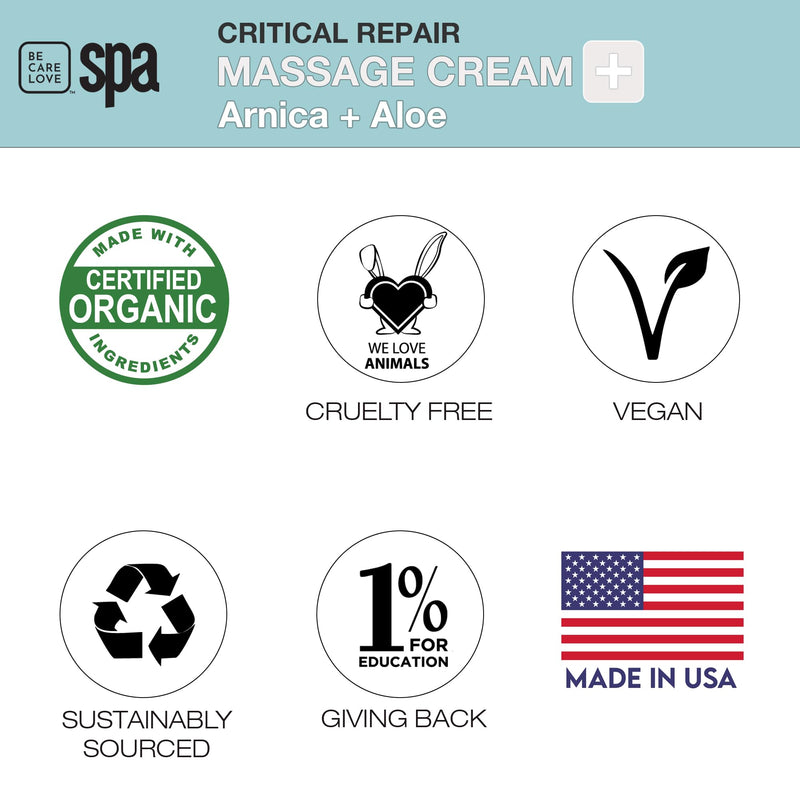 [Australia] - BCL Spa Critical Repair Massage Cream with Arnica, Aloe Vera, Kelp, Argan Oil, Shea Butter | Soothing Relief and deep Skin Nourishment Body Moisturizer, Vegan, Organic | Made in USA | 16 fl oz Arnica & Aloe 16 Fl Oz (Pack of 1) 