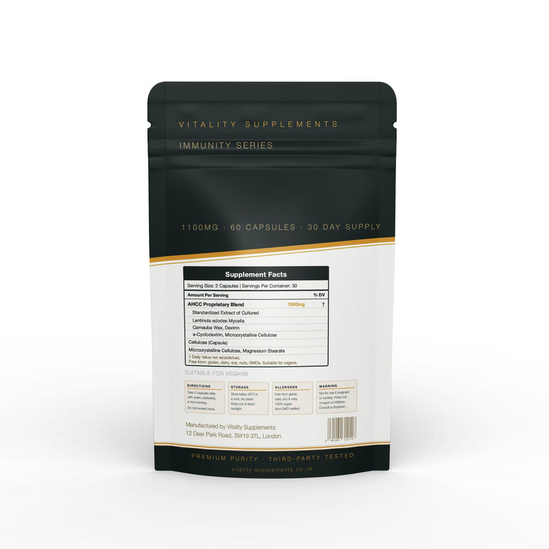 Premium AHCC Capsules - Active Hexose Correlated Compound 1000mg per Serving - 60 Capsules, 1 Month Supply - Immune Support & Liver Health Supplement 60 count (Pack of 1)