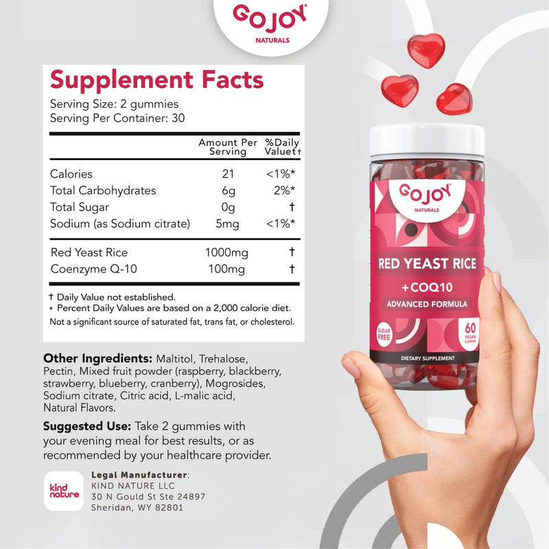 [Australia] - Sugar-Free Red Yeast Rice with CoQ10 Gummies - Cholesterol Supplements with Red Rice Yeast 1000 mg. - Cholesterol Gummies Complex - Vegan, Non-GMO, Gluten-Free & Citrinin-Free Supplement 