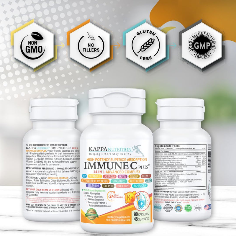 [Australia] - Quercetin 1,000mg, Vitamin C 1,000mg, Zinc 50mg, Vitamin D3 5,000iu, Selenium, Copper, Acerola, Ginger, Rutin, Bitter Orange, Rose Hips, Echinacea, Immune C Plus, 14 in 1 Immune C Plus (120 Count) 120 Count 