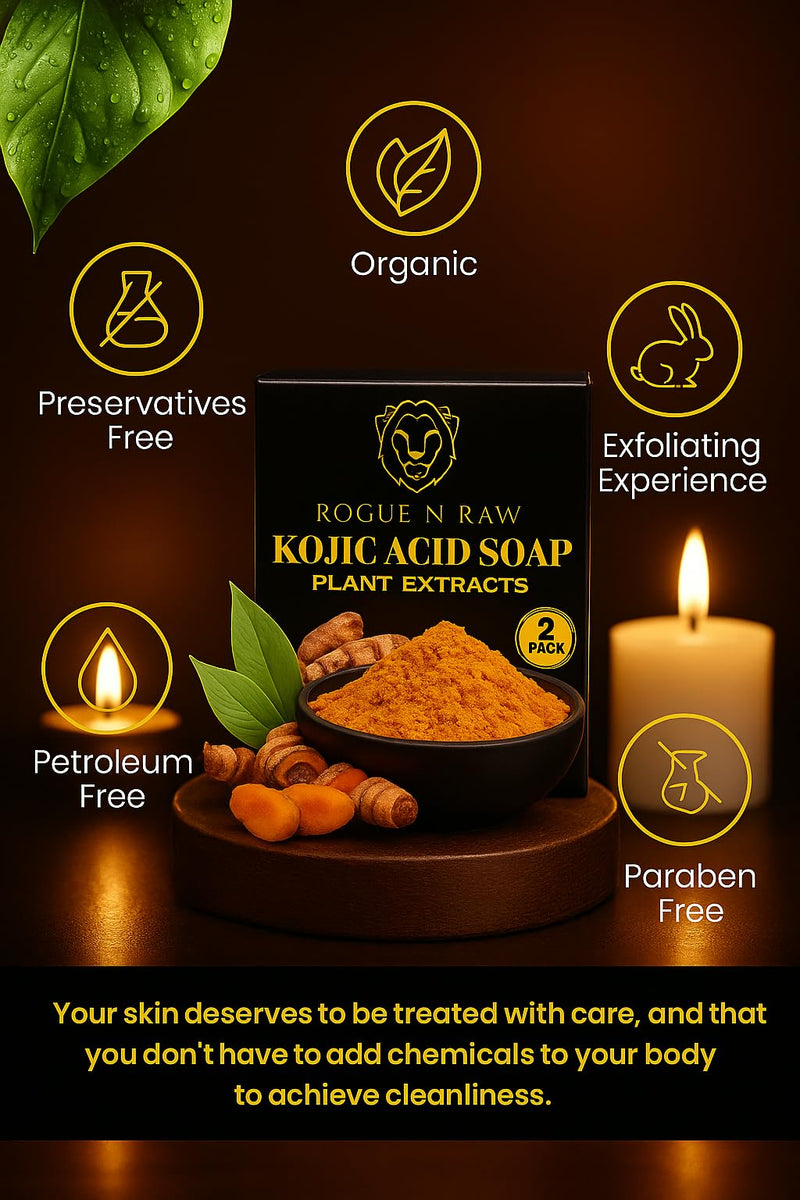 Turmeric Kojic Acid Soap Bars with Retinol, Collagen, Vitamin C & Glycerin - Natural Skin Brightening Soap for Dark Spots, Acne Scars & Even Tone - 2 Bars, 100G each