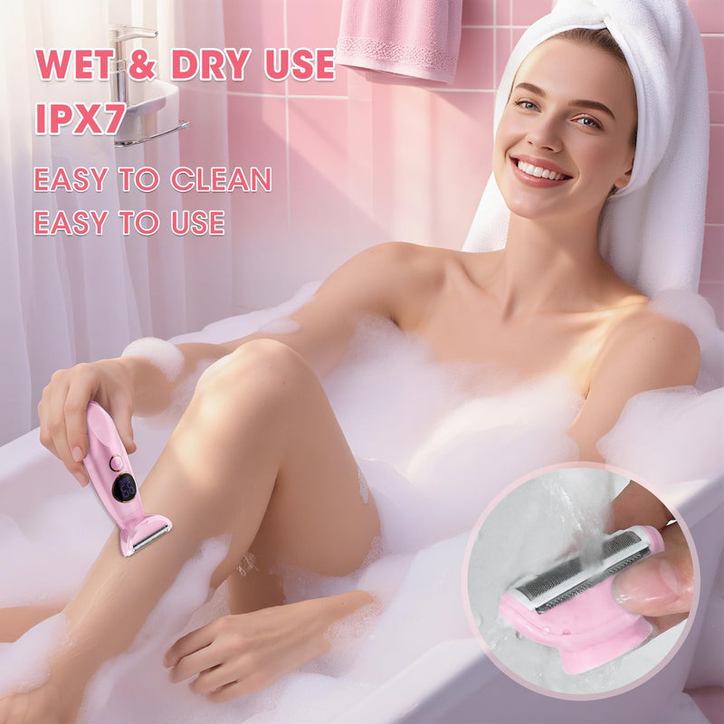 [Australia] - Karrte 5-in-1 Electric Razor for Women's Pubic Hair, Painless Body Shaver and Facial Epilator, Hair Removal for Face, Bikini Trimmer for Women's Private Area Pink 