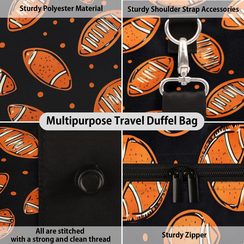 Football Sport Duffle Bags Kid Overnight Weekender Bags Travel Gym Carry On Tote Bag Water Resistant Foldable Sleepover Bag Color-A02