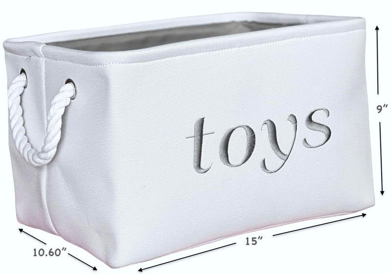 [Australia] - Nursery basket, Storage & organizer Bin for Baby, Diapers, Wipes, Books, Toys. White Canvas fabric Decorative Box with Embroidering. (Toys - Gray, Medium) Toys - Gray 