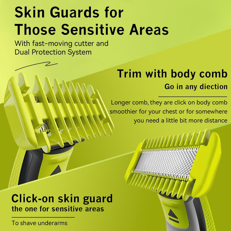 [Australia] - Trimming attachment set for O Blade razors, 1/2/3/5 mm comb attachments, skin protection & body comb, compatible with QP2520 QP2530 QP2620 QP2630, 6-piece accessories including cleaning brush attachment 