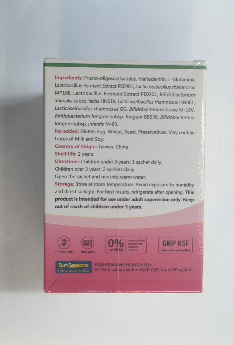 Kids Garden Probiotic Supplement for Kids 1+ | 7 Strains with Postbiotics, Prebiotics & L-Glutamine | 30 Sachets for Daily Nutritional Support