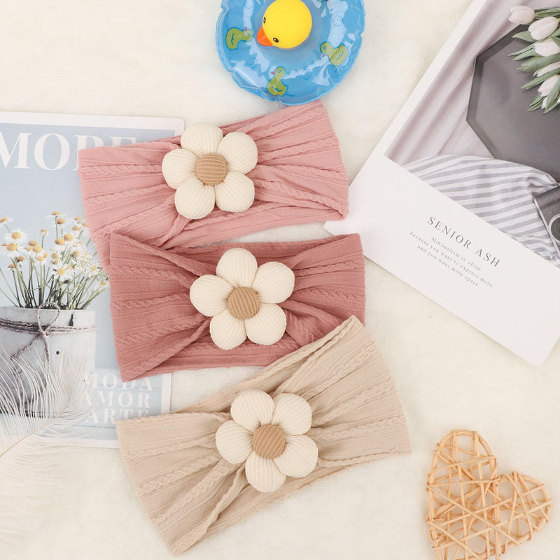 DRESHOW BQUBO Baby Flower Headbands Baby Girls Nylon Headbands Stretchy Hairbands Handmade Hair Accessories for Newborn Infant Toddlers Kids Baby Essentials 3 Pcs 3 Pcs: Beige/Pink/Dark Pink