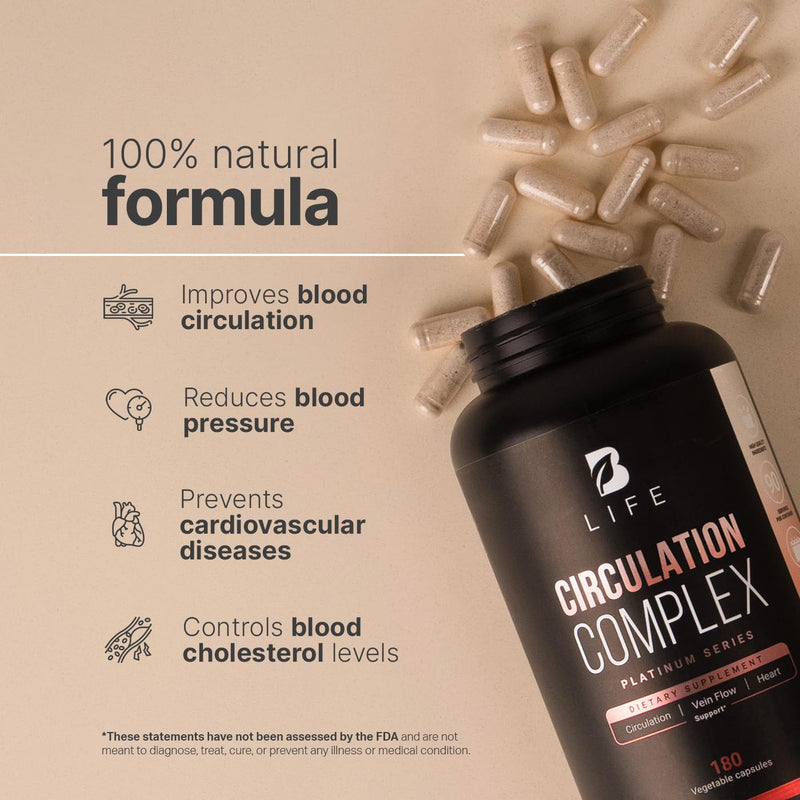 [Australia] - Butcher’s Broom, Horse Chestnut, L-Arginine and Resveratrol, Circulation Complex | 180 Caps - 45 Days | Made in USA by B Life. (CirculationUSA) 180 Count (Pack of 1) 