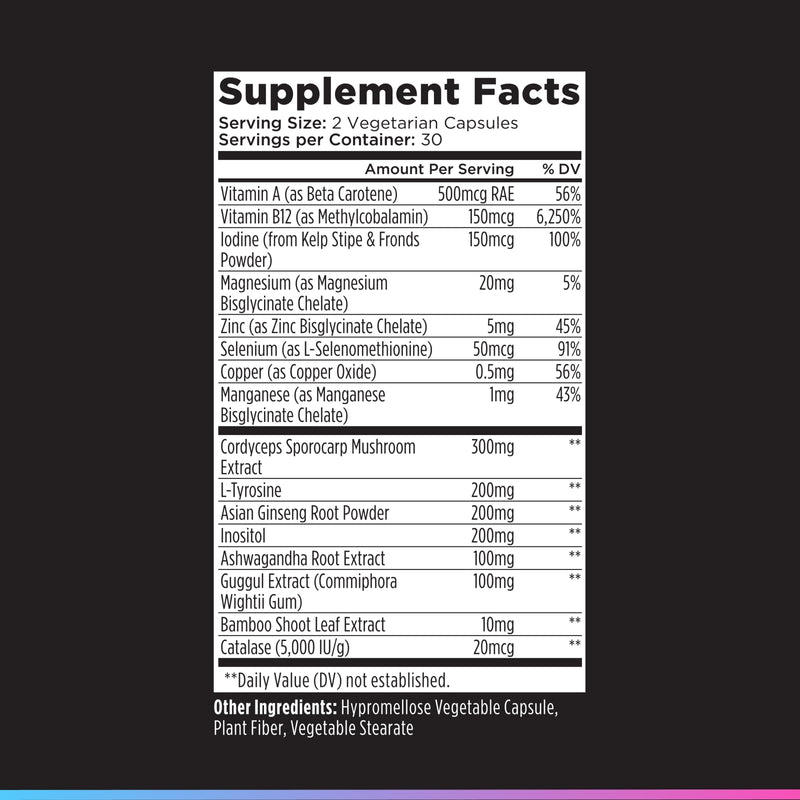 Livingood Daily 16-in-1 Thyroid Support Supplement, 60 Capsules | Iodine (Kelp Stipe & Fronds), Selenium, Magnesium, Adaptogenic Herbs, Catalase Antioxidants, Vitamin B12, Vegan, Made in USA