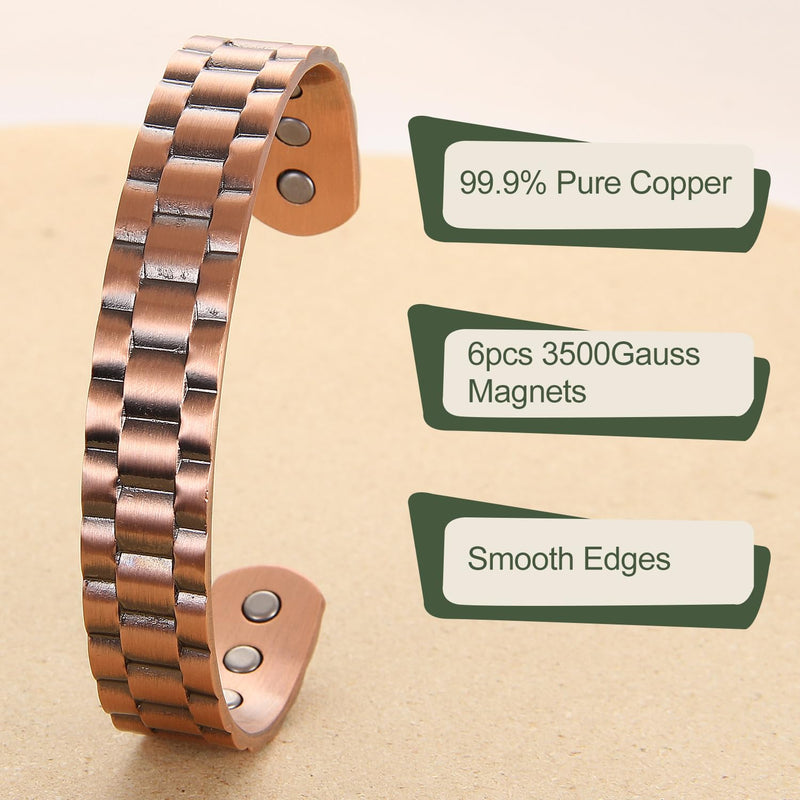 [Australia] - MagEnergy Copper Bracelet for Men, 99.9% Pure Copper Bracelet for Men with 6pcs 3500 Gauss Magnets, Adjustable Bracelets Jewelry Gift 