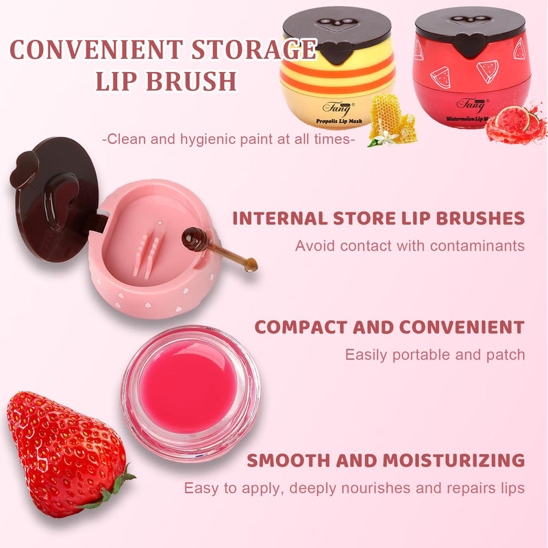 4 PCS Honey Pot Bee Lip Balm (Strawberry, Watermelon, Apple,honey), Moisturizes & Prevents Cracked Chapped LipsPropolis & Vitamin E Infused Overnight Honey Lip Mask,Gift Lip Balm Honey+Strawberry+Watermelon+Apple
