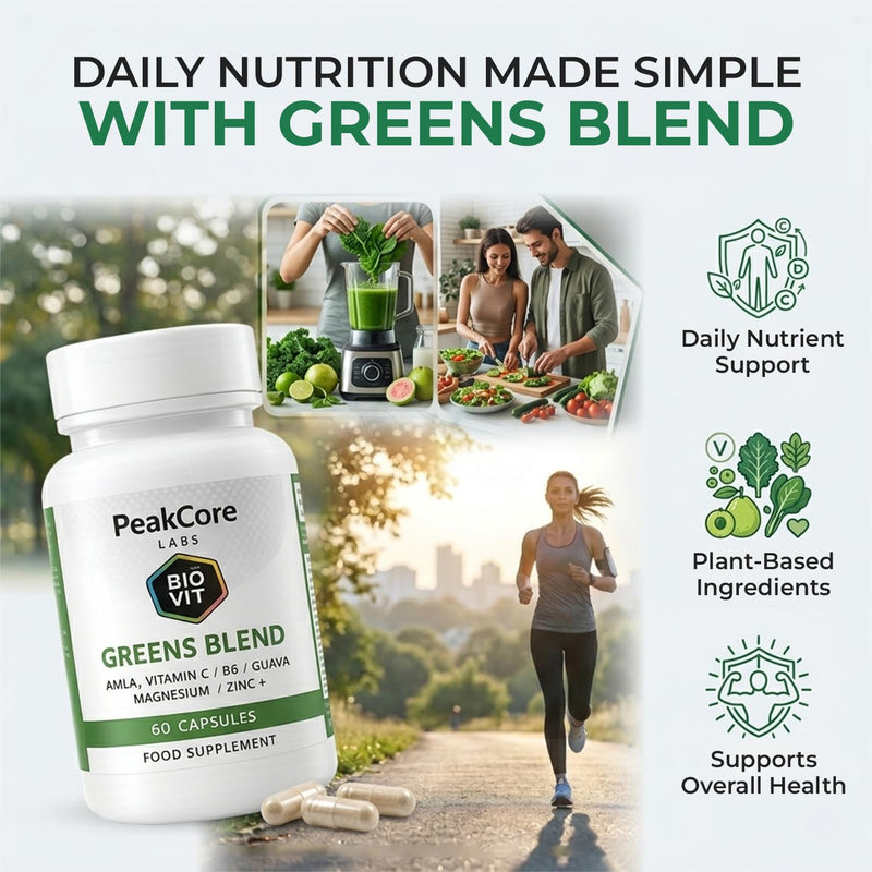 Greens Blend | Premium BioVit® Formula | 100% Natural Vitamins & Minerals | Plant-Based Ingredients, Greens & Essential Nutrients | Daily Nutritional Support | 60 Capsules