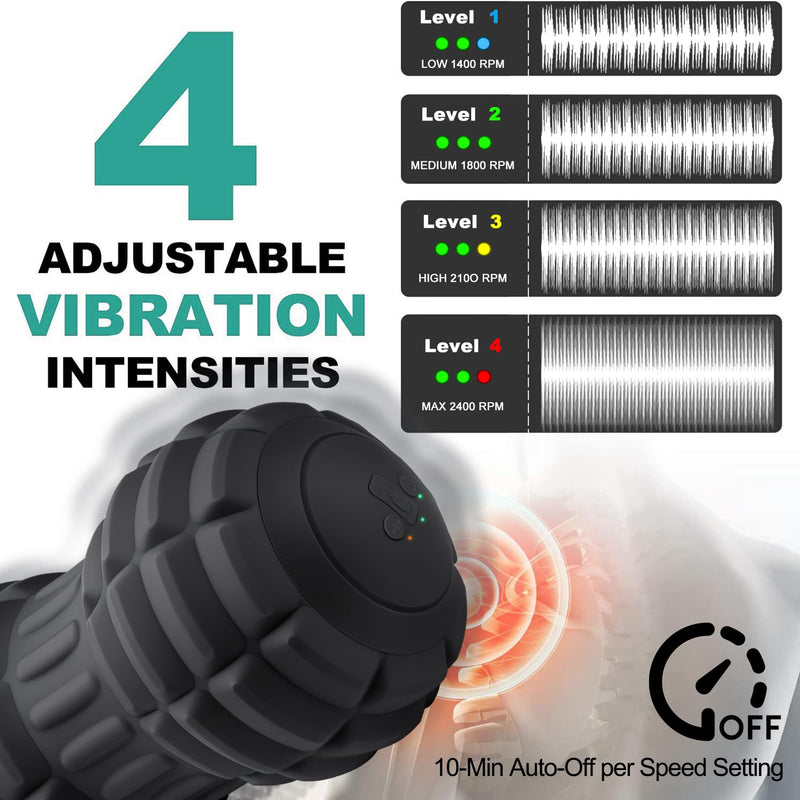 Vibrating Peanut Massage Ball for Plantar Fasciitis, 4-Speed Portable Massage Roller for Foot, Neck, Back, and Body - Deep Tissue Myofascial Release Mobility Ball Muscle Relaxer (Black) Black