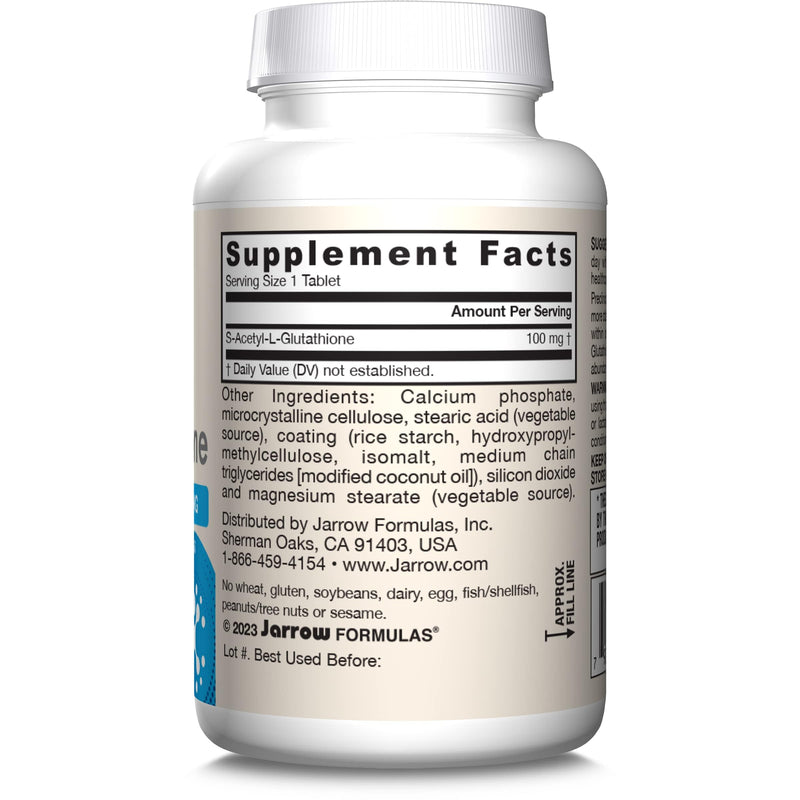 [Australia] - Jarrow Formulas S-Acetyl L-Glutathione Tablets - 100 mg - 60 Count - Dietary Supplement - Stable Form of L-Glutathione - for Antioxidant Support and Detoxification - Non-GMO - Gluten Free 